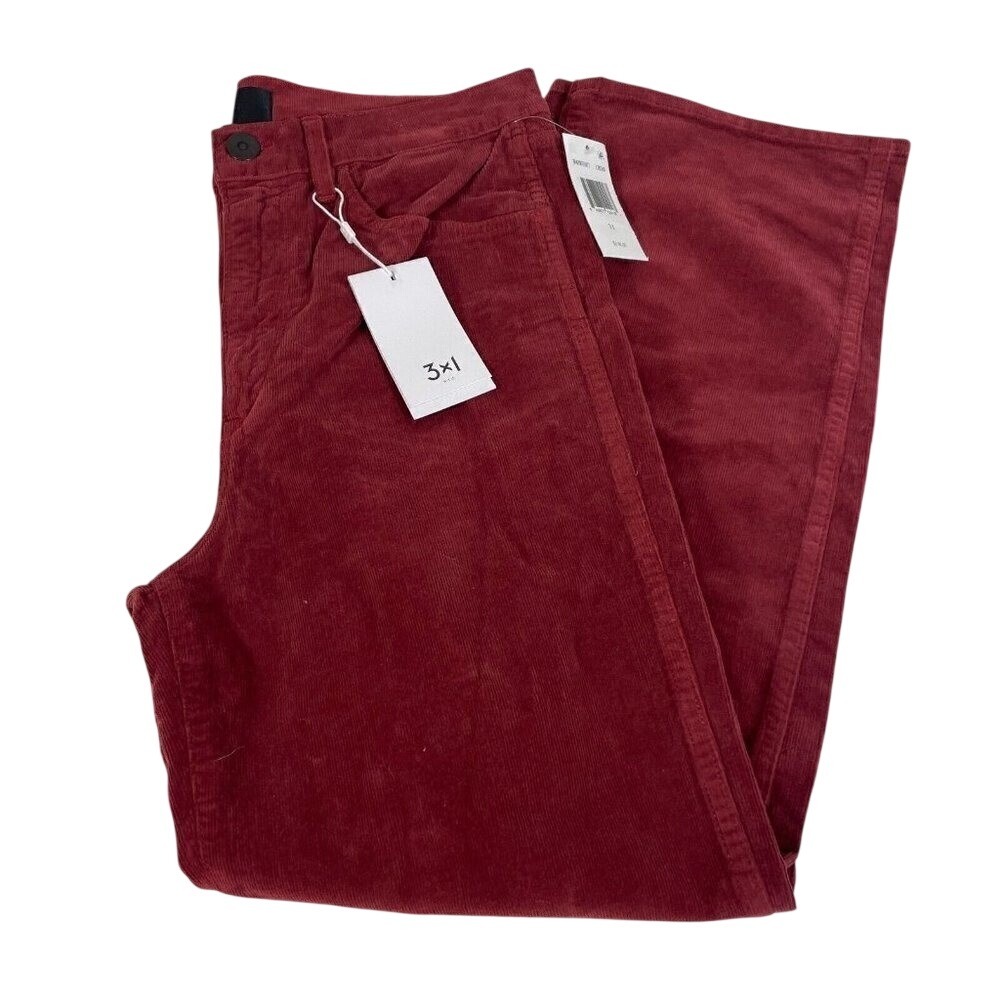3X1 Austin‎ Cropped Straight Corduroy Pants Crimson Red 31 Womens High Rise New